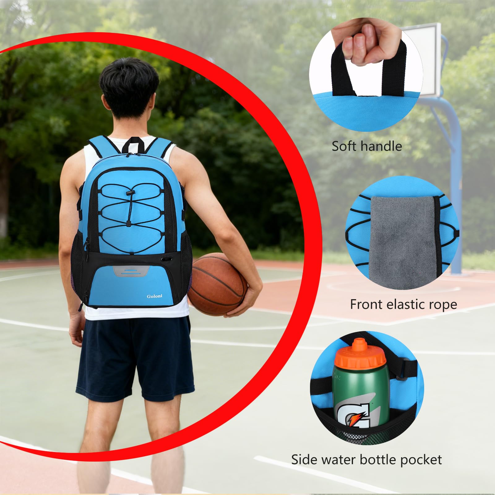 Goloni side mesh pocket holding water bottle for quick hydration benefit