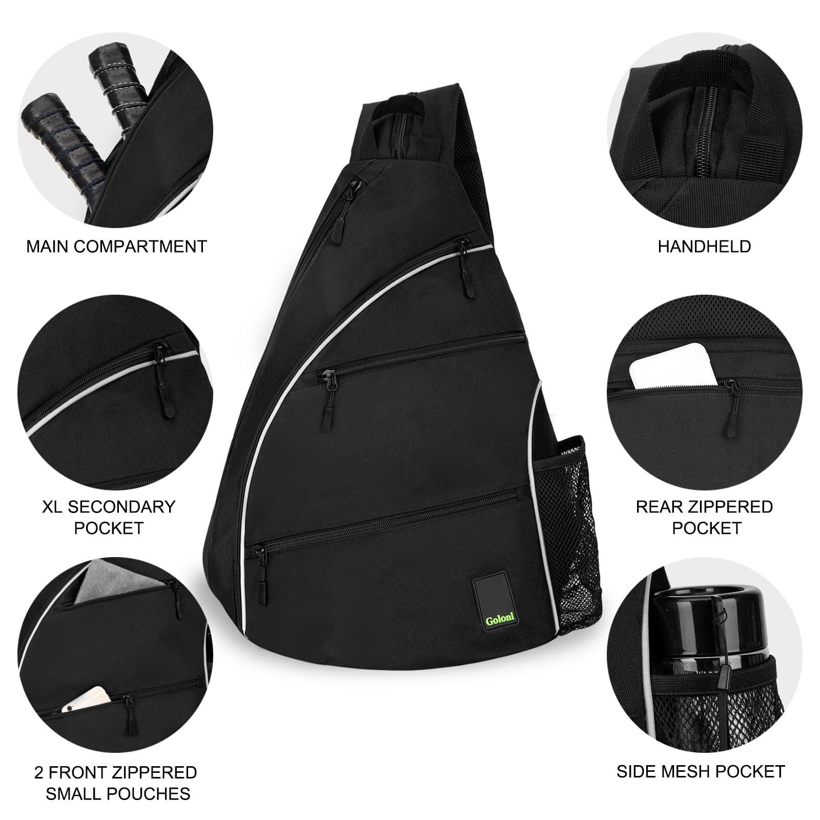 Goloni side pocket with water bottle demonstrating on-court hydration convenience