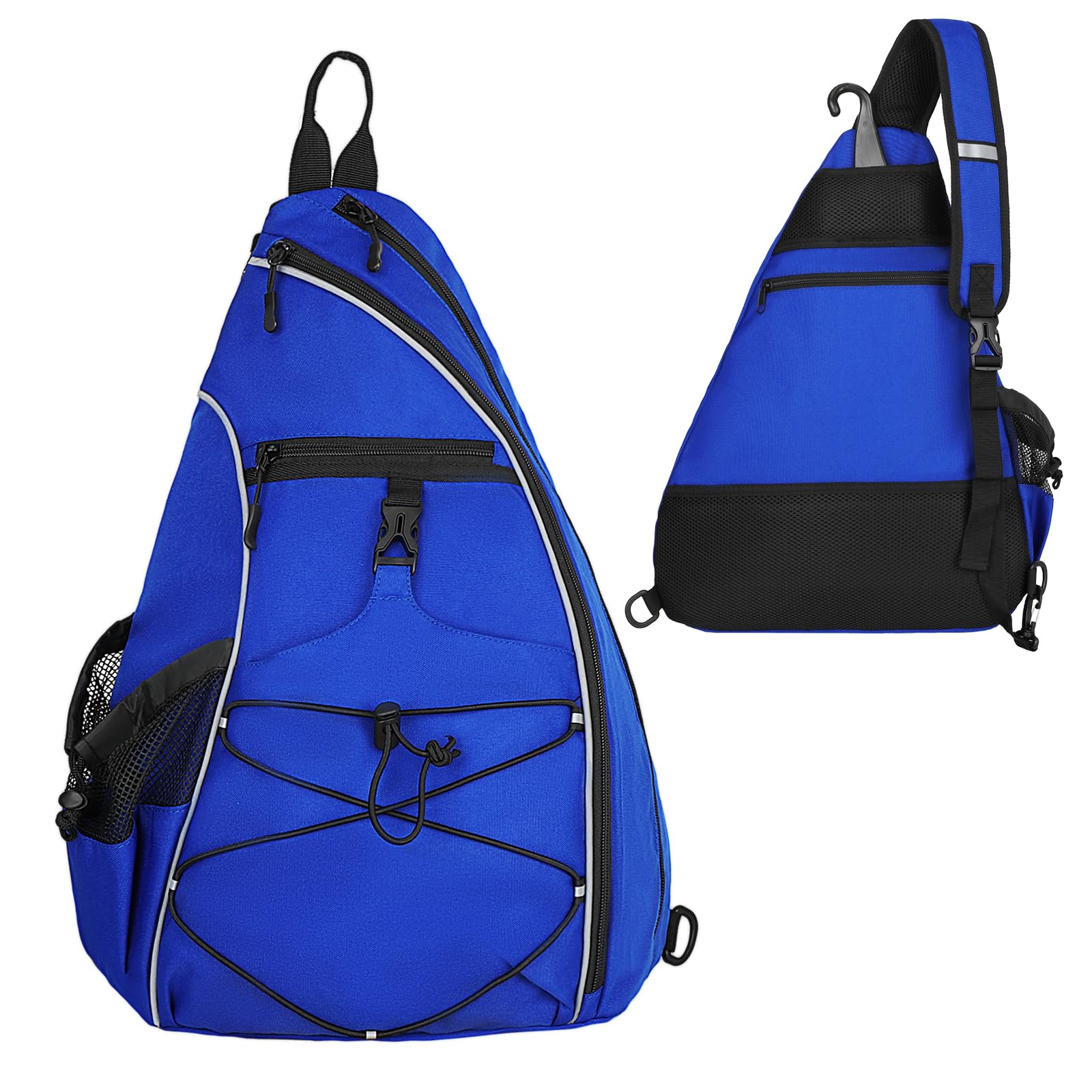 Goloni sling bag open with paddles balls and towel demonstrating large capacity