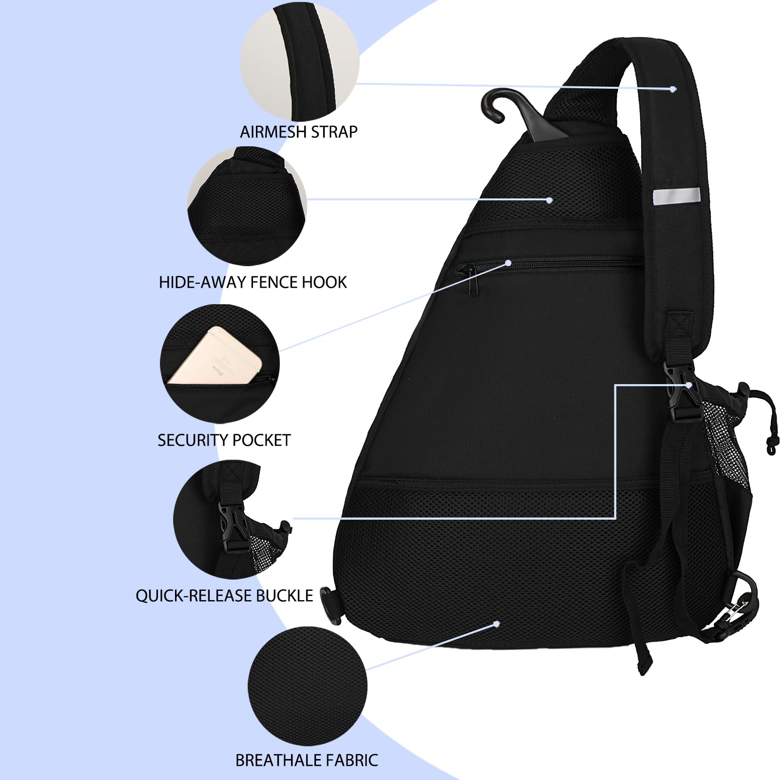 Goloni sling bag courtside with paddles and towel illustrating compact tournament-ready carry