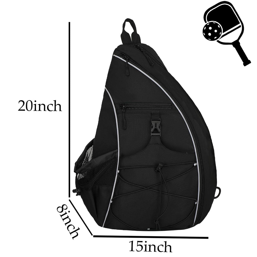 Goloni sling bag side view with deep water bottle pocket securing tall bottles