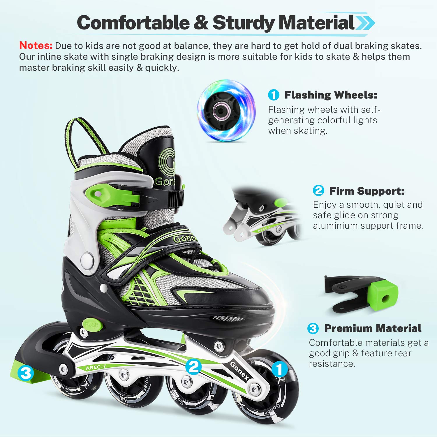 Gonex buckle and hook-and-loop strap securing the foot for safety