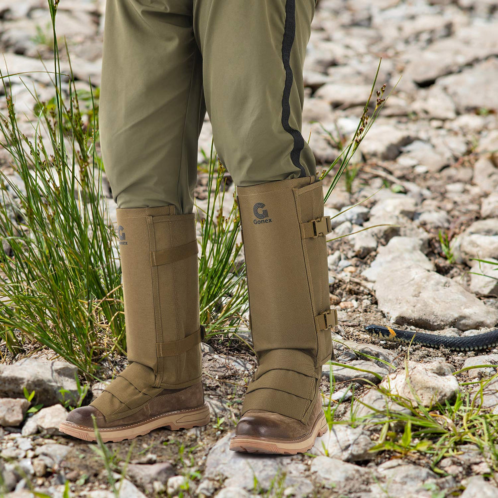Gonex on model adjusting calf straps showing customizable fit for different sizes
