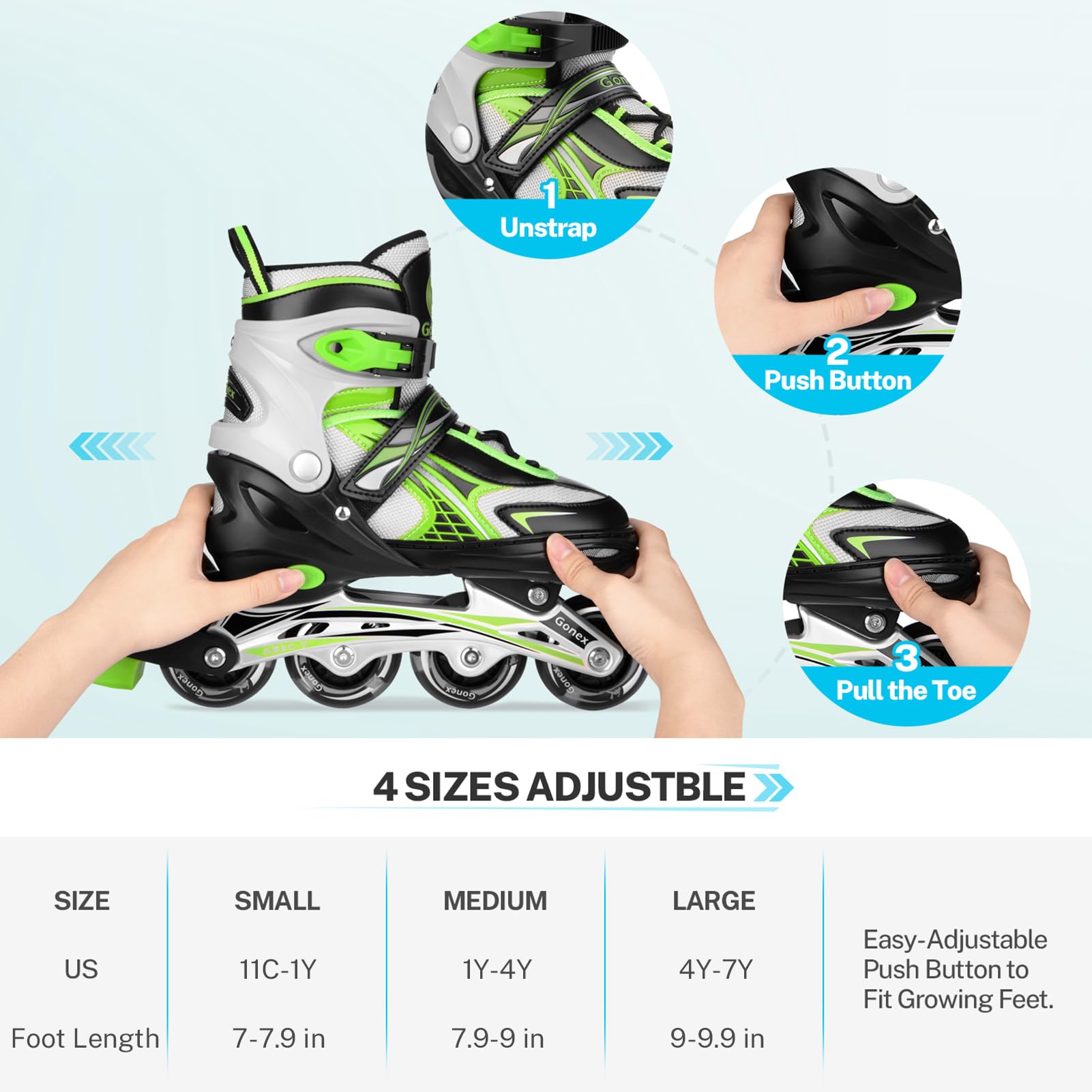 Child using Gonex skates outdoors enjoying smooth, fun gliding