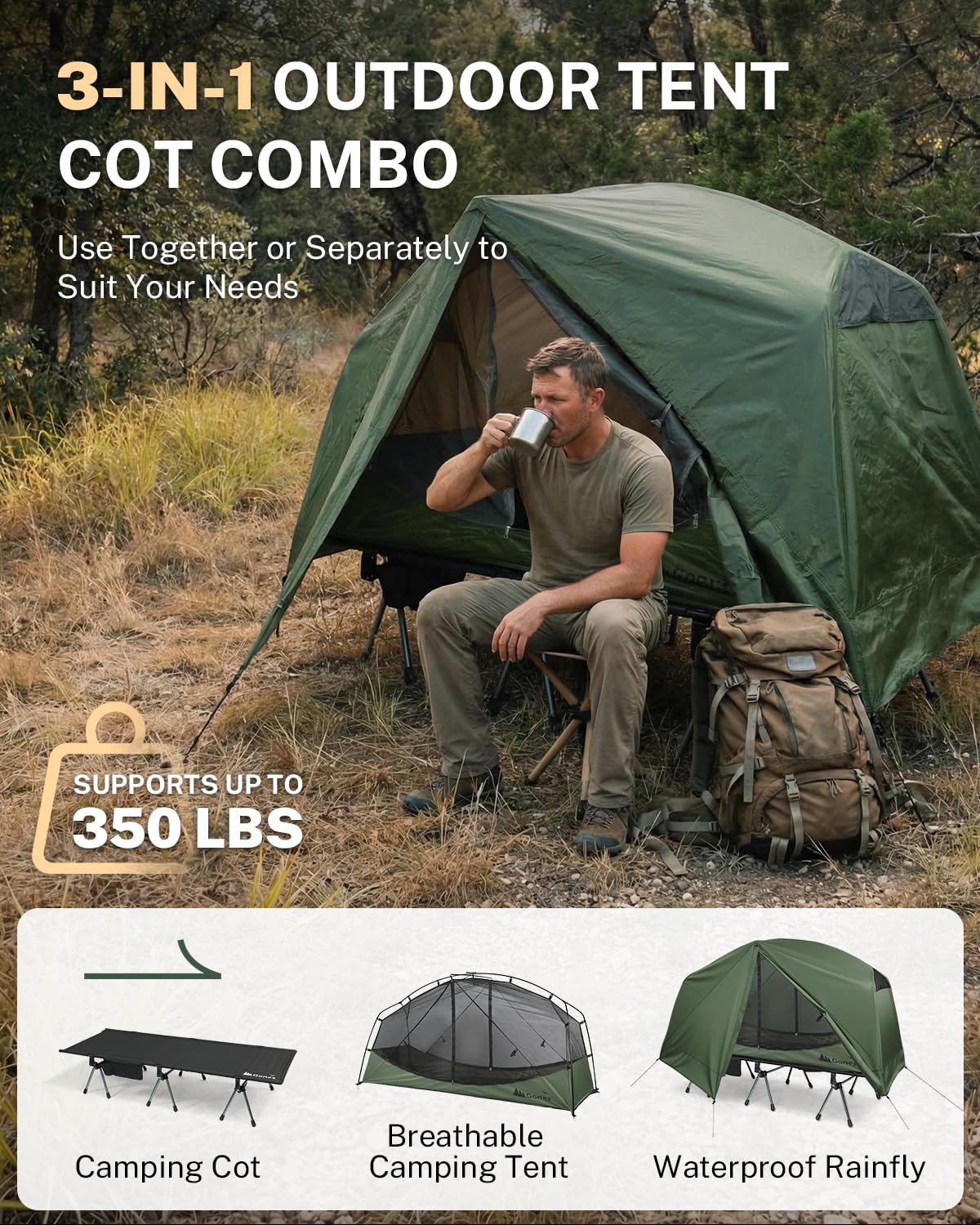 Gonex close-up of cot fabric and frame, durable support benefit