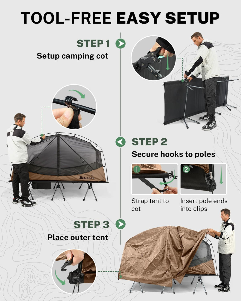 Gonex cot side view with sleeping mattress showing wider sleeping comfort