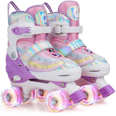 Gonex front view of adjustable quad skates showing overall design and fit benefit