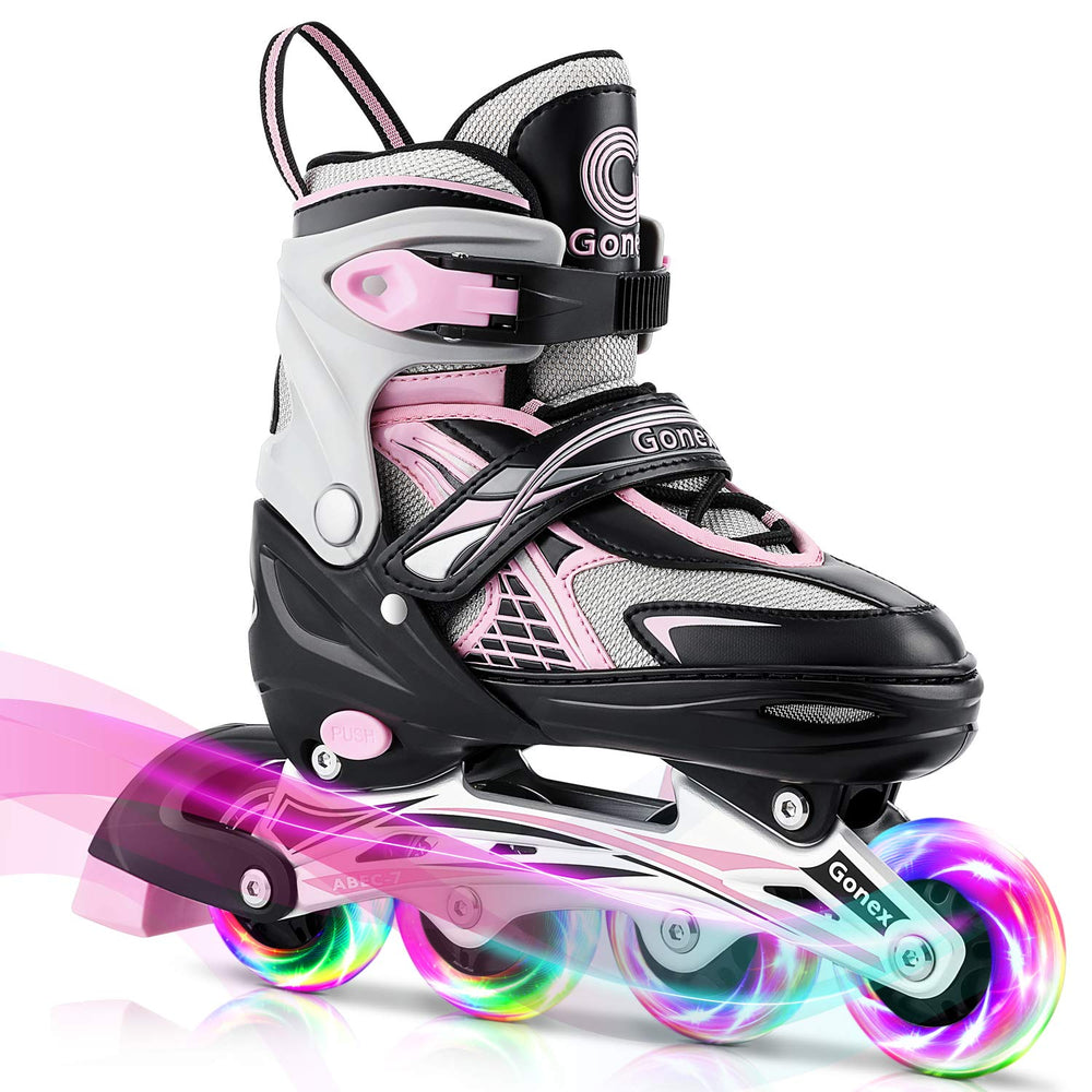 Gonex front view of skates showing structured shell and comfy padding