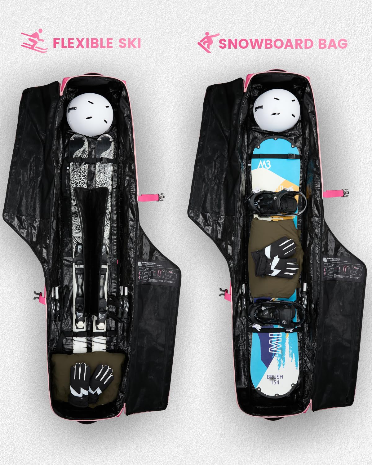 Gonex interior padding and straps keeping skis secure and scratch-free