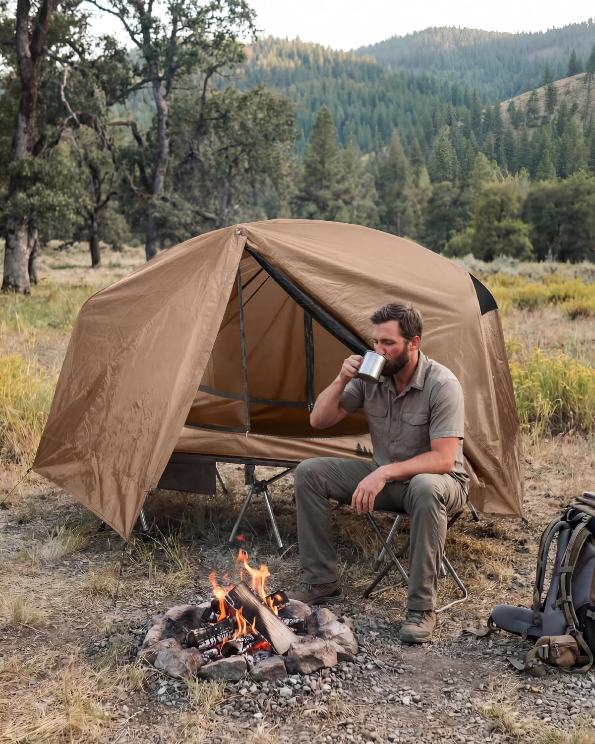 Gonex lifestyle campsite setup showing elevated shelter for dry sleep
