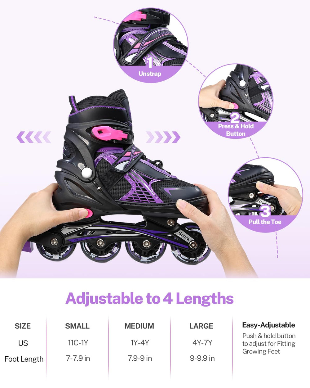 Gonex cushioned mesh lining and EPE foam for comfortable skating