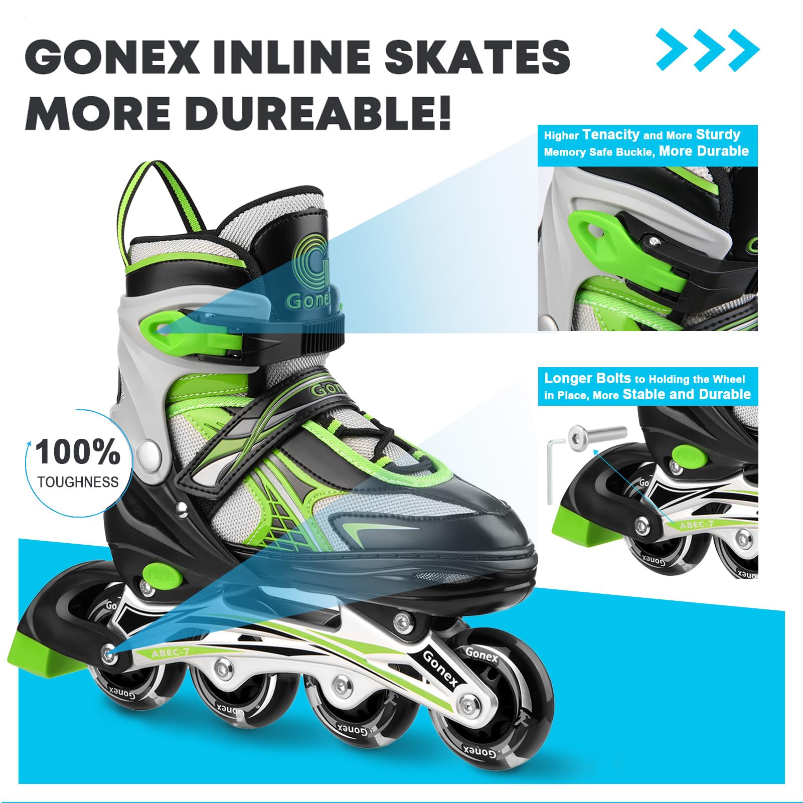 Gonex wheel close-up with flashing LED lights for nighttime visibility
