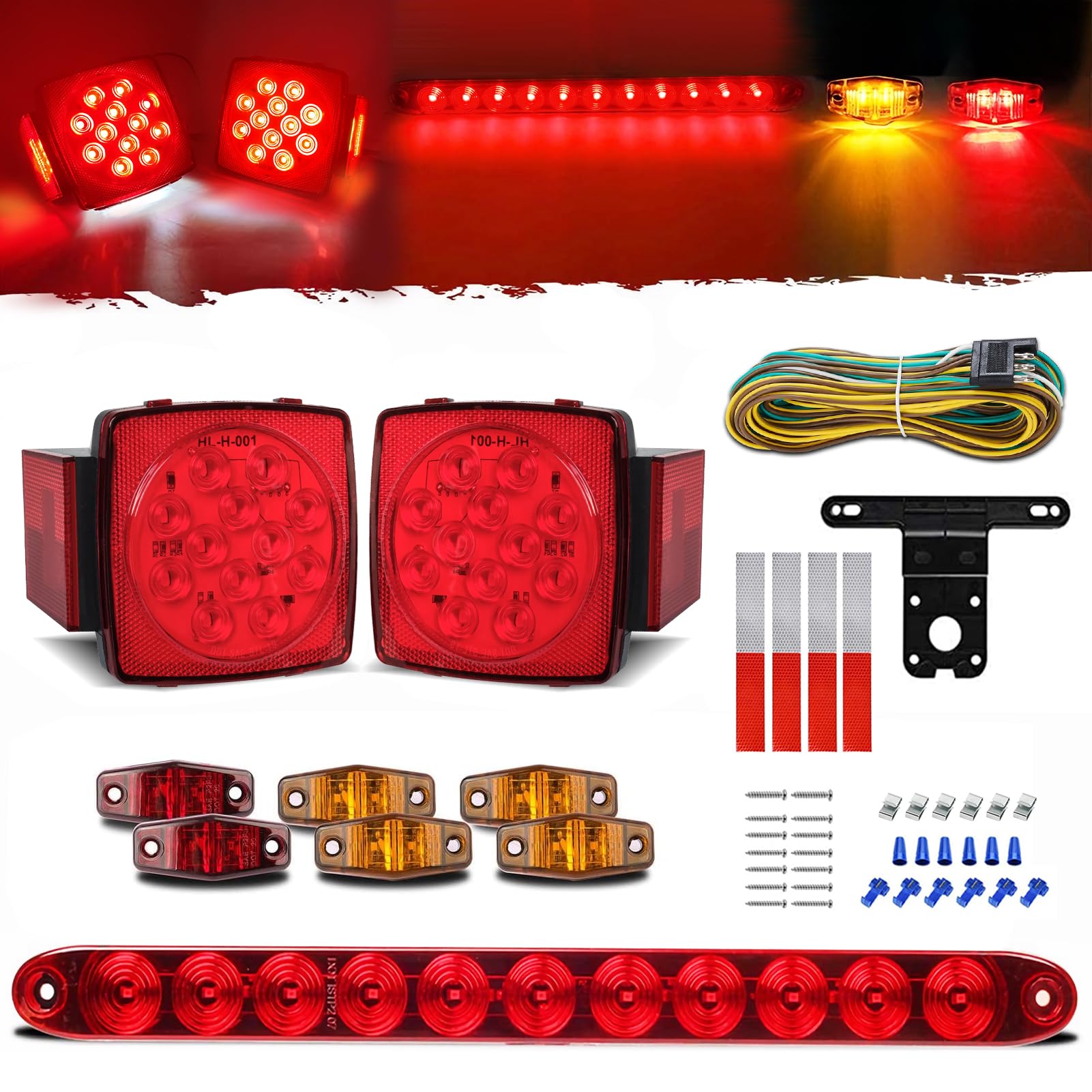 Gonice front view of square tail light showing bright red visibility