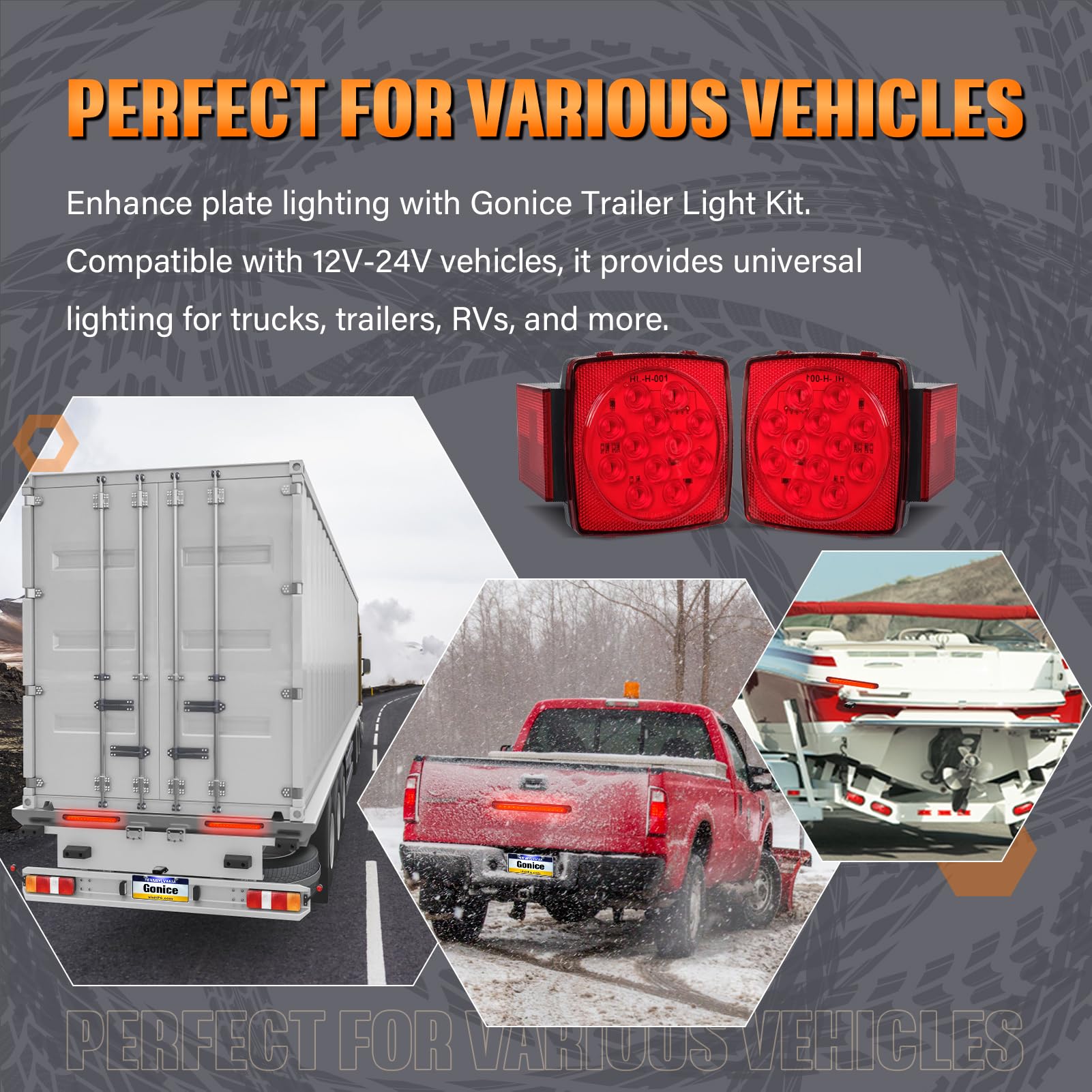 Gonice night shot showing brake and tail lights high visibility
