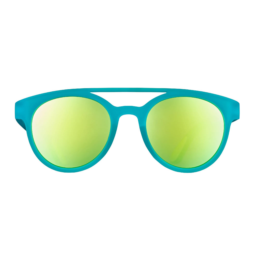 goodr Dr. Ray side profile highlighting frame shape and secure fit benefit: low bounce
