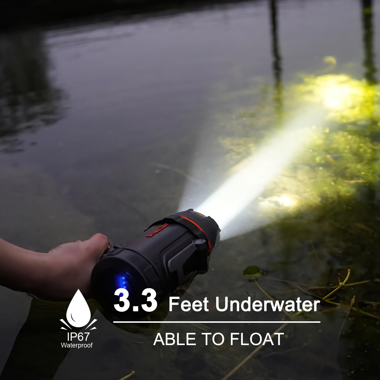 GOODSMANN spotlight floating on water showing buoyancy and marine safety benefit