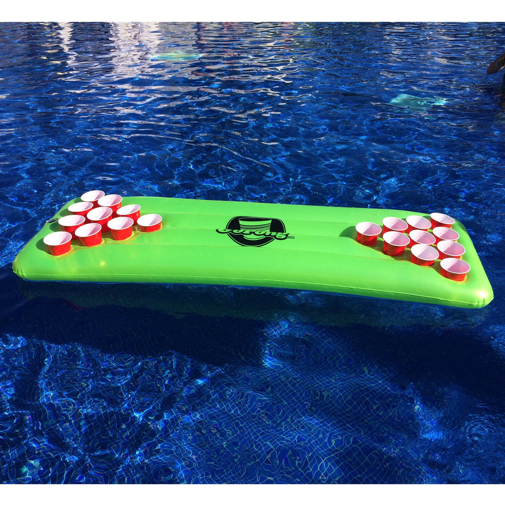GoPong lifestyle pool party scene with friends enjoying the floating game and vibes