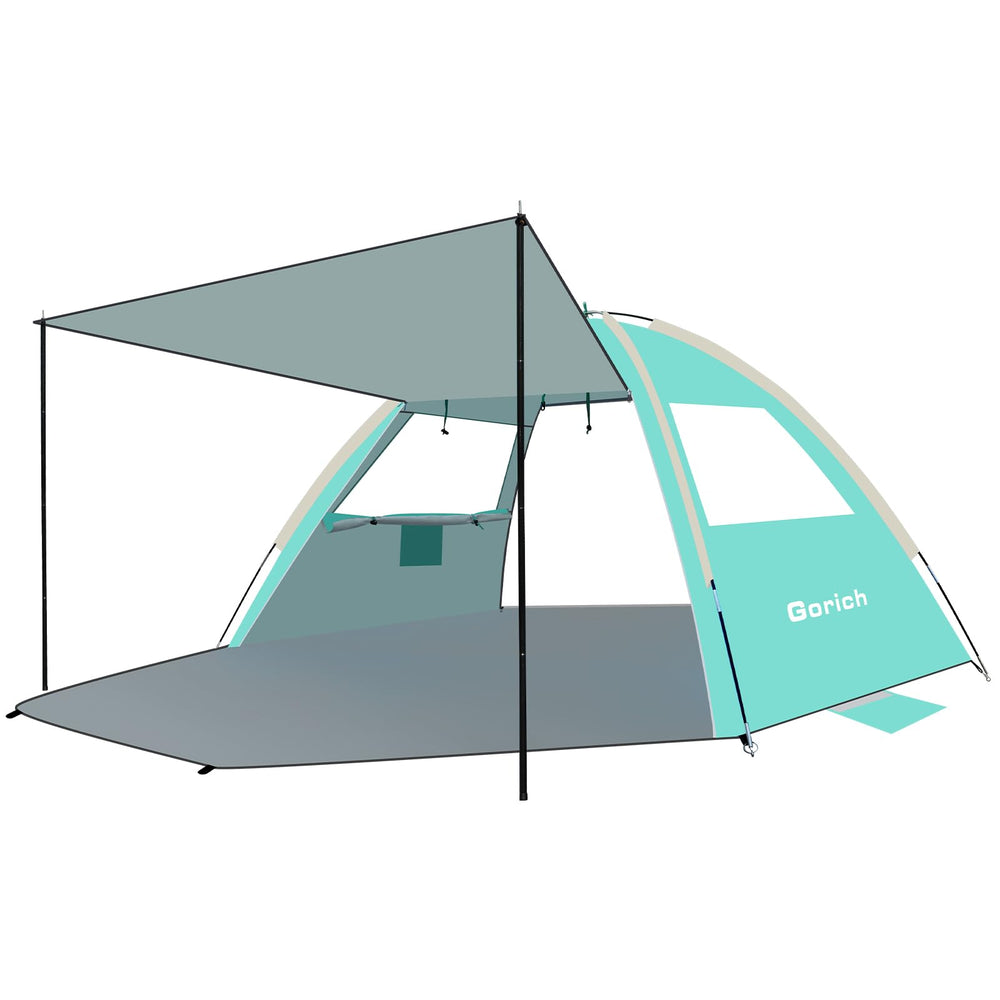 Gorich tent front view showing full canopy and shaded area for families