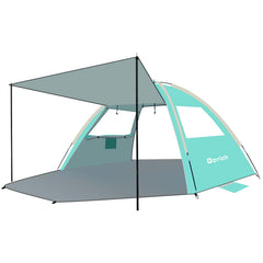 Gorich tent front view showing full canopy and shaded area for families