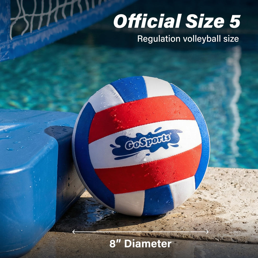 GoSports included pump and needle beside ball, easy inflation anywhere