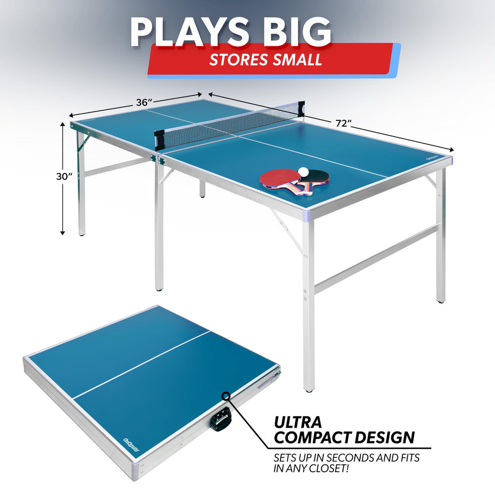GoSports folded storage compact showing easy transport and space savings
