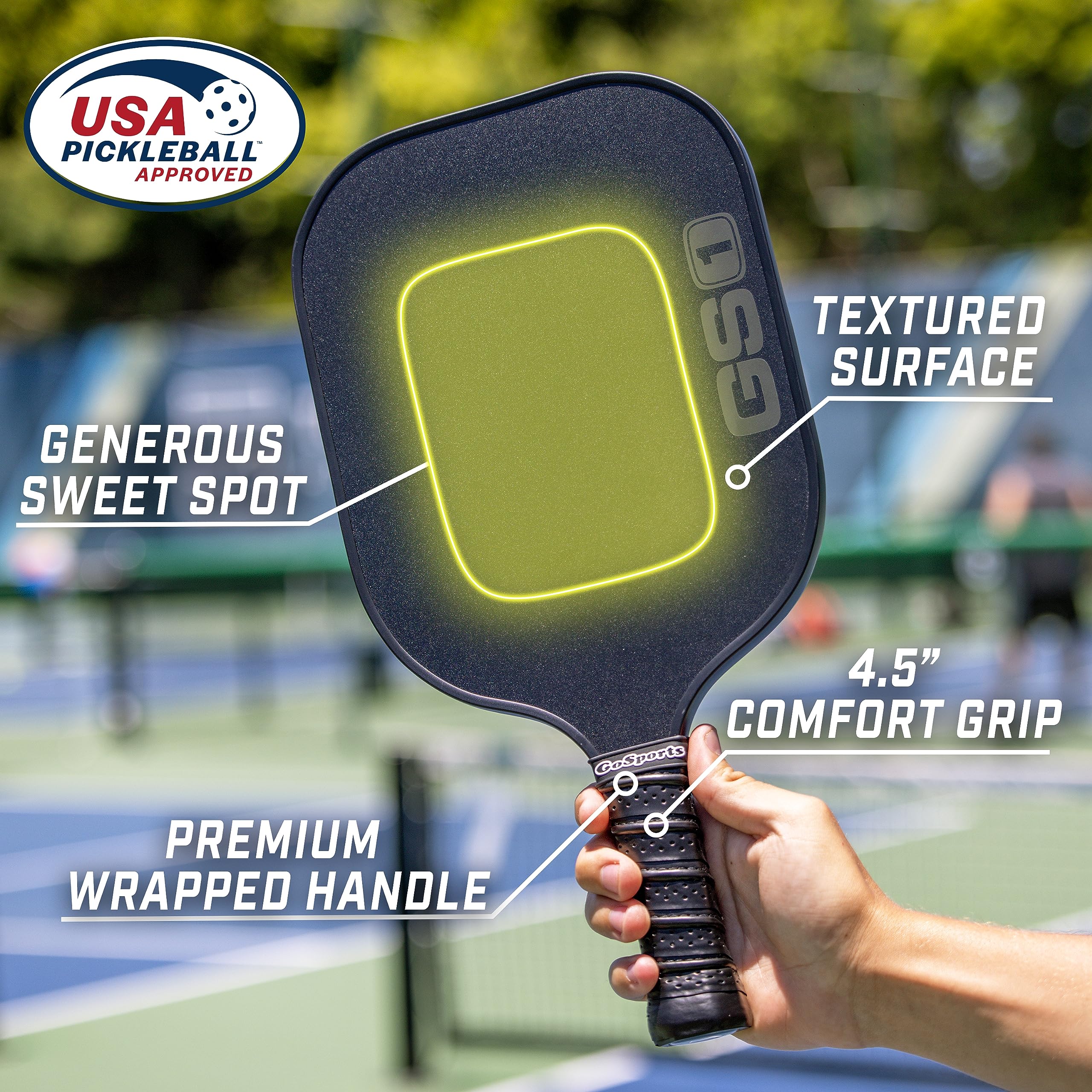 GoSports GS1 full set with four rackets and four GS 40 balls ready for play