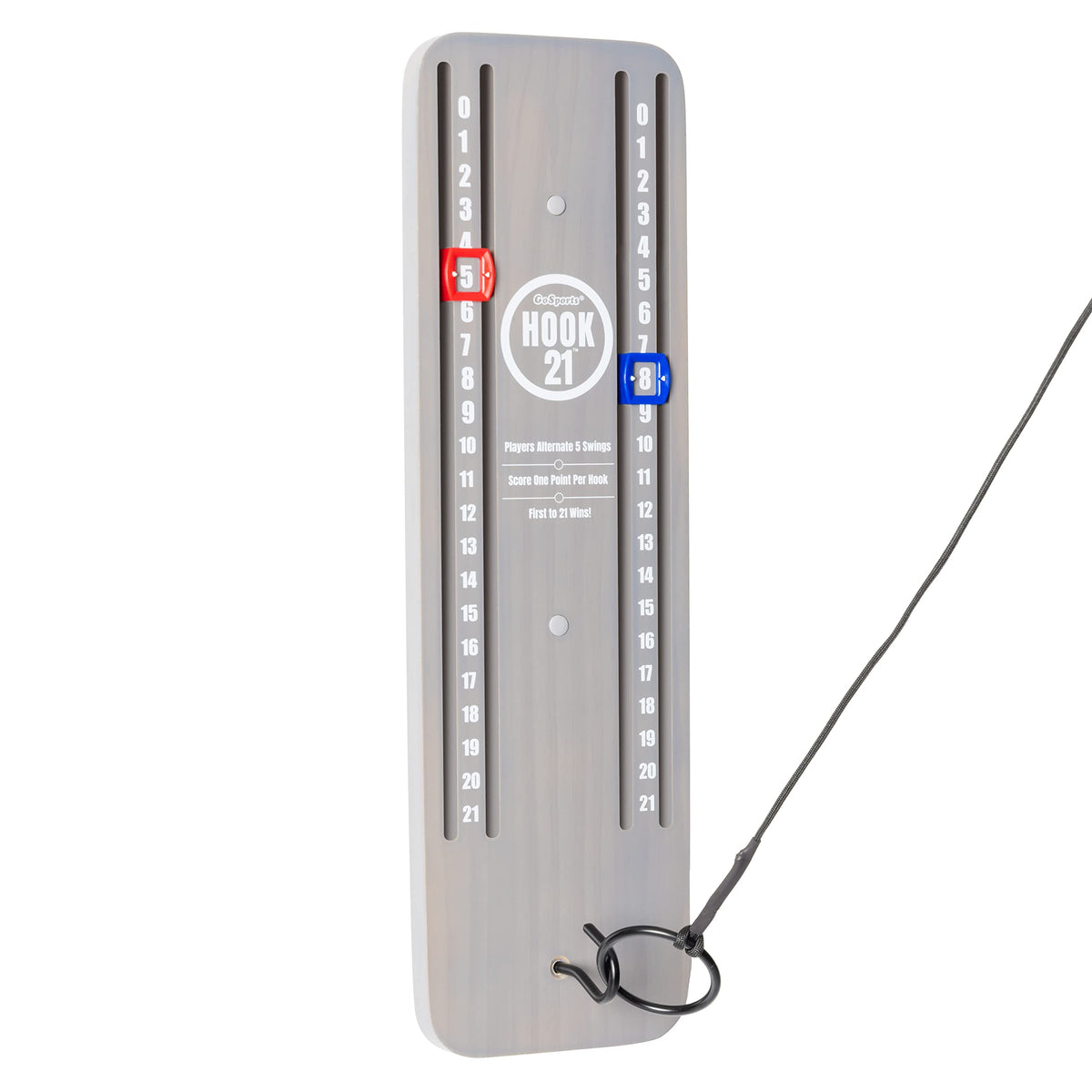 GoSports front view of Hook 21 ceiling game showing compact mount and ring for durable play