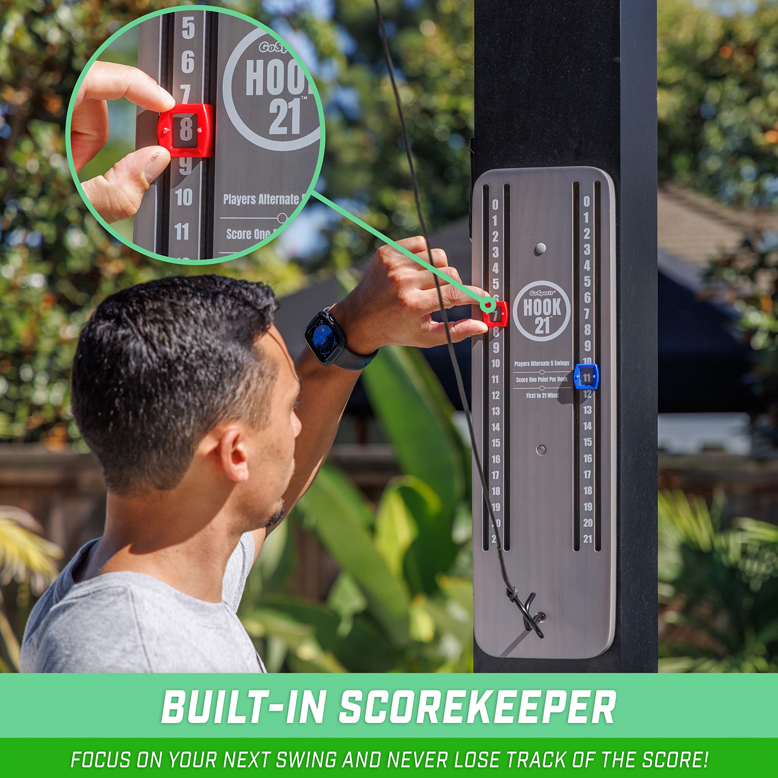 GoSports close-up of built-in score trackers for easy competitive scoring