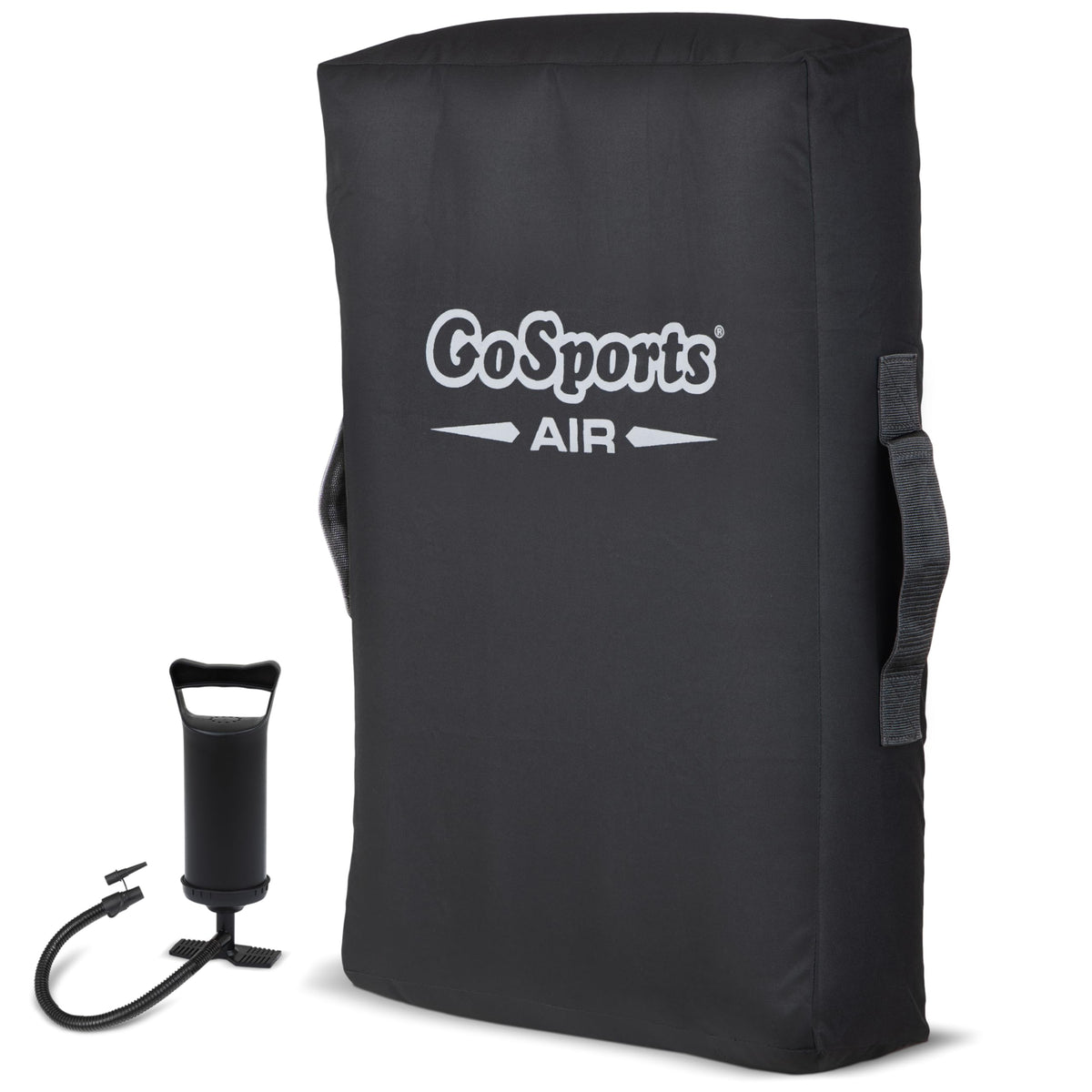 GoSports inflatable blocking pad front view showing full size and handles for easy control
