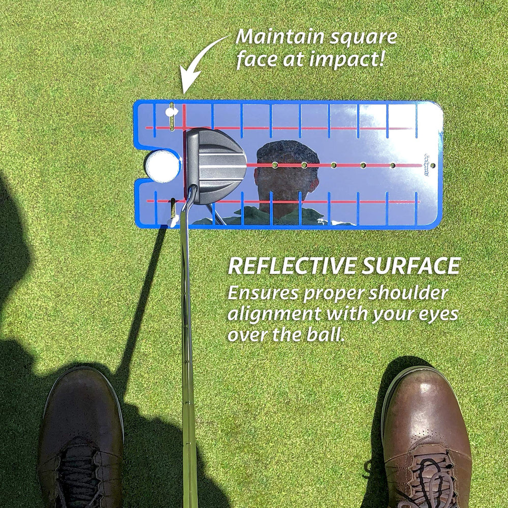 GoSports reflective surface close-up revealing eye and ball alignment