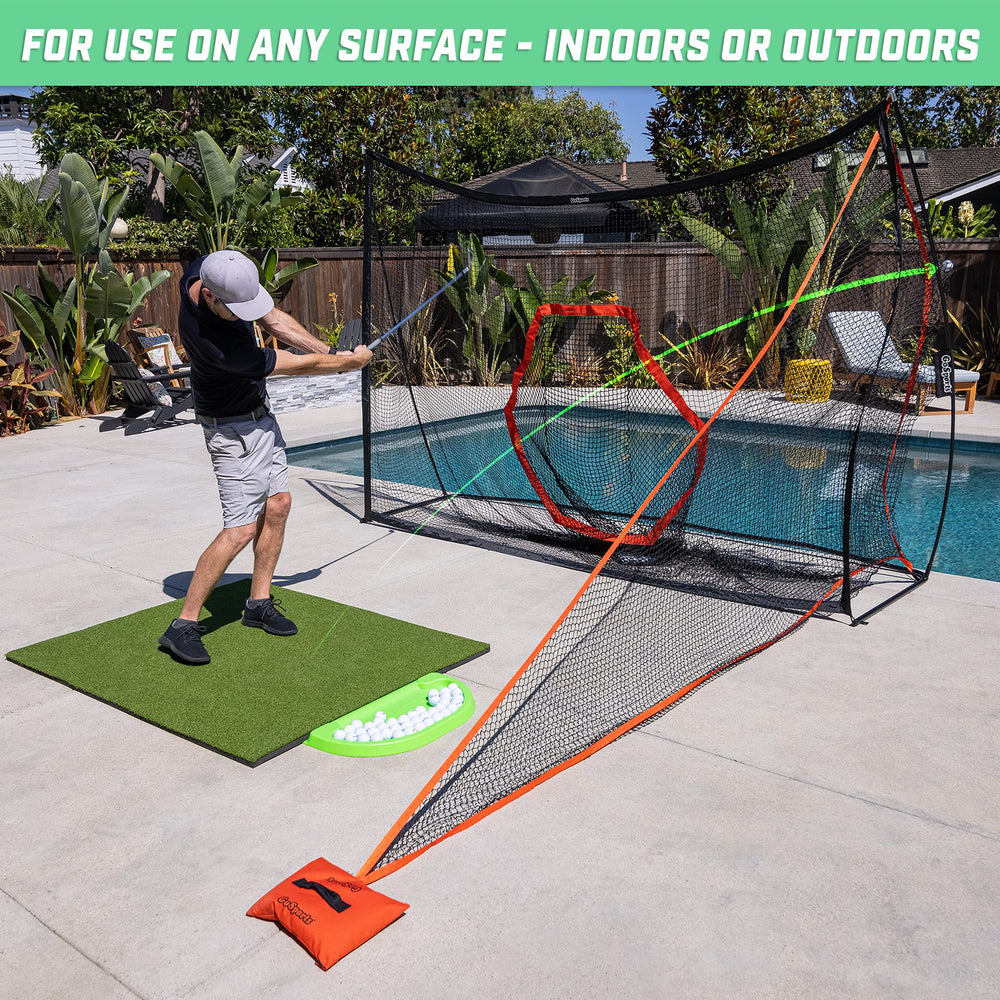 GoSports Shank Net mounted on left side illustrating reversible use benefit