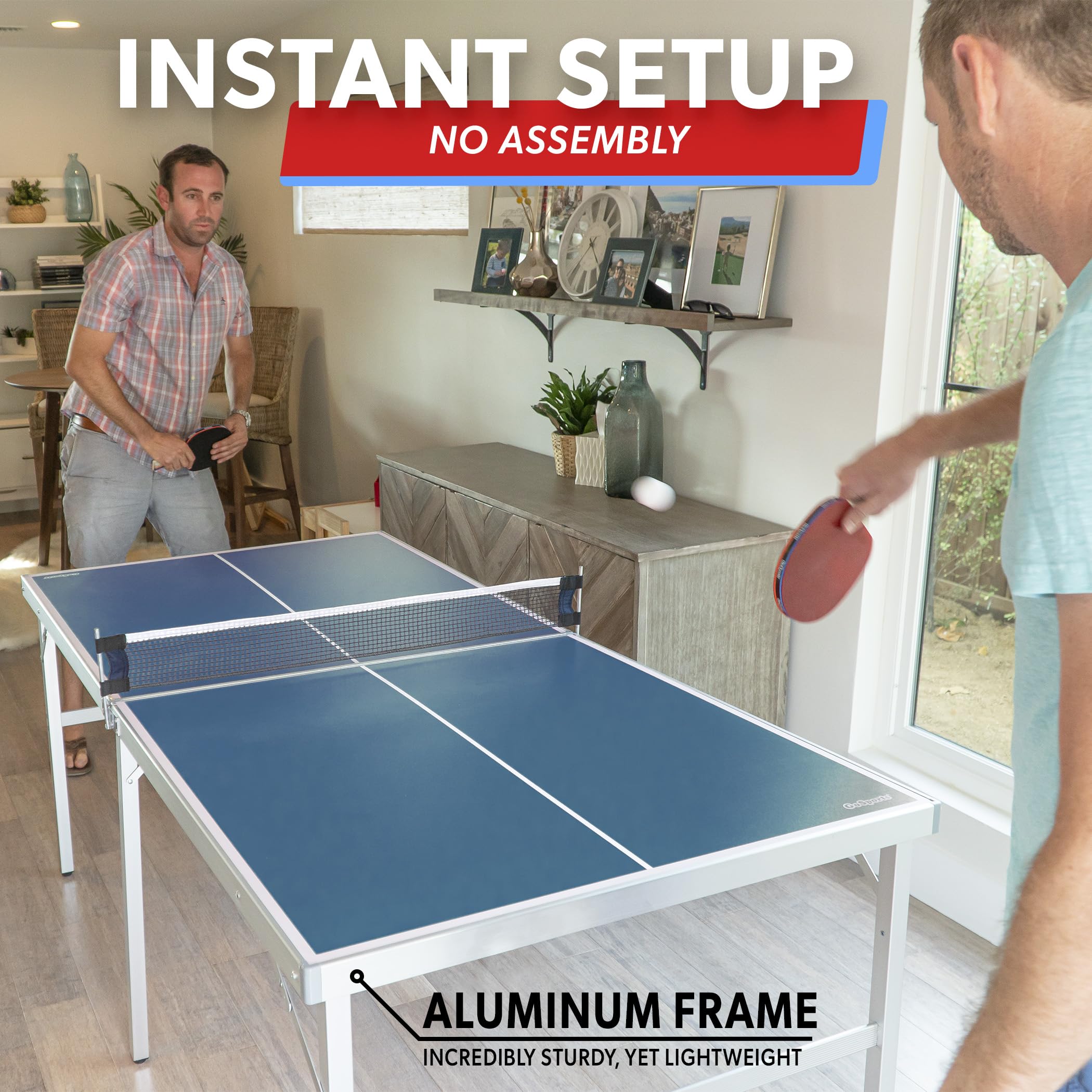 GoSports table in play with players rallying demonstrating smooth bounce