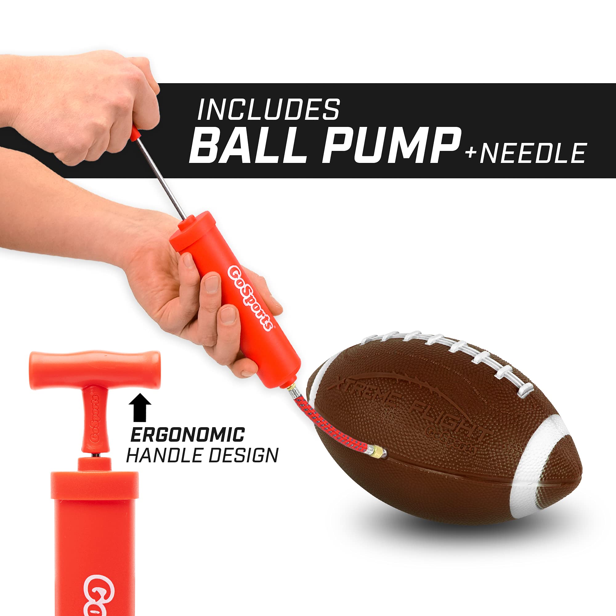 GoSports premium pump with needle for quick inflation and easy maintenance