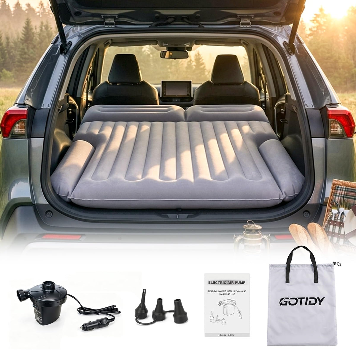 GOTIDY front view packaged mattress showing product branding and quick setup benefit