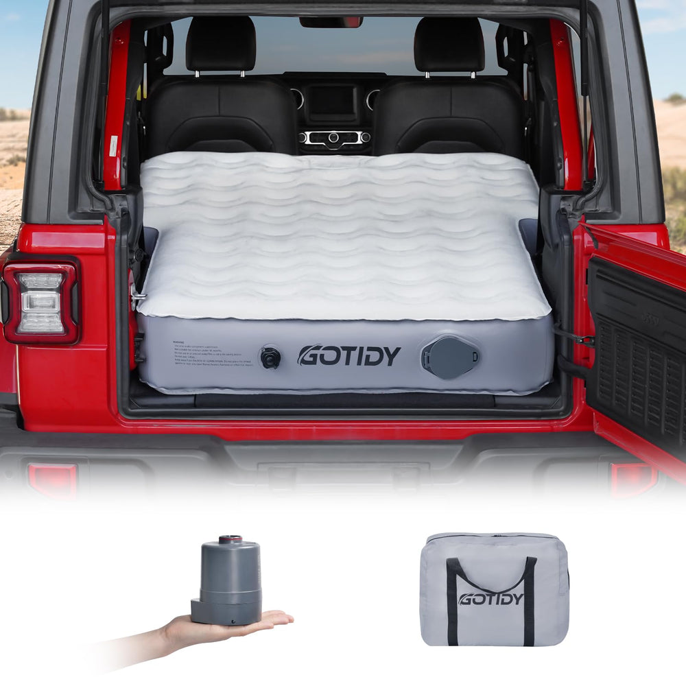 GOTIDY front packaging showing mattress and pump, highlights portability