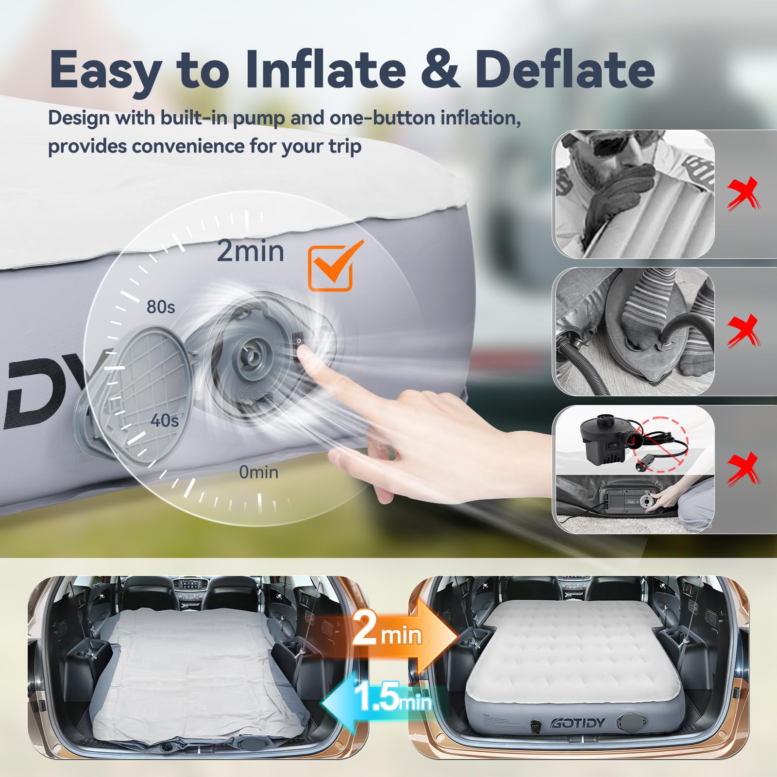 GOTIDY wireless rechargeable pump and controls, enables cordless inflation
