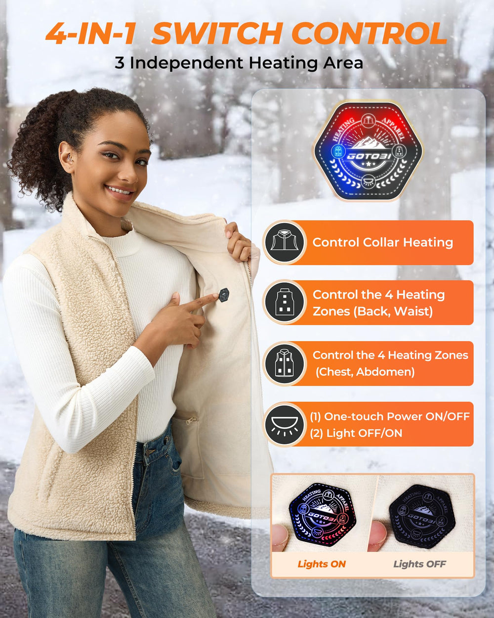 GOTOBI collar close-up with carbon fiber heaters for neck warmth and comfort