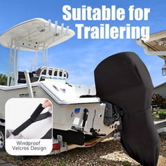 GOTRUTH outboard covered on trailer demonstrating windproof transport benefit