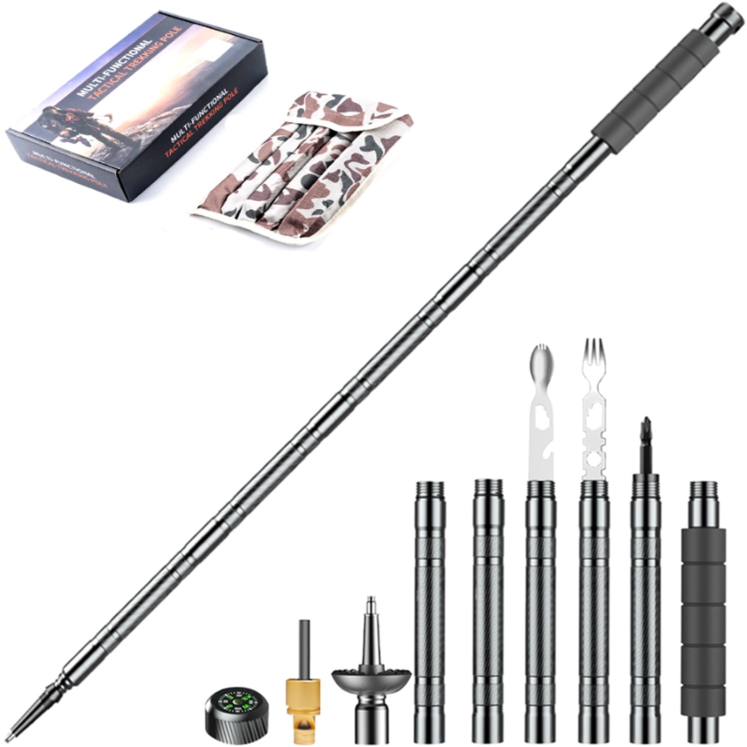 GOUTIME front view of trekking pole showing sturdy shaft and tip benefit stability