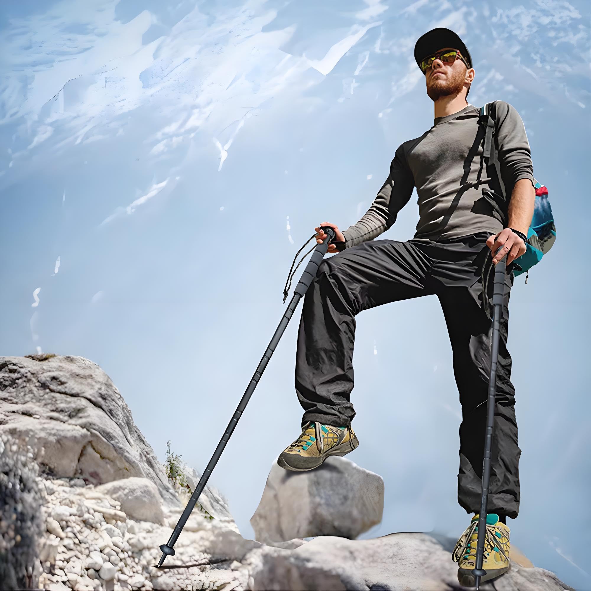 GOUTIME pole next to backpack showing size and lightweight portability benefit