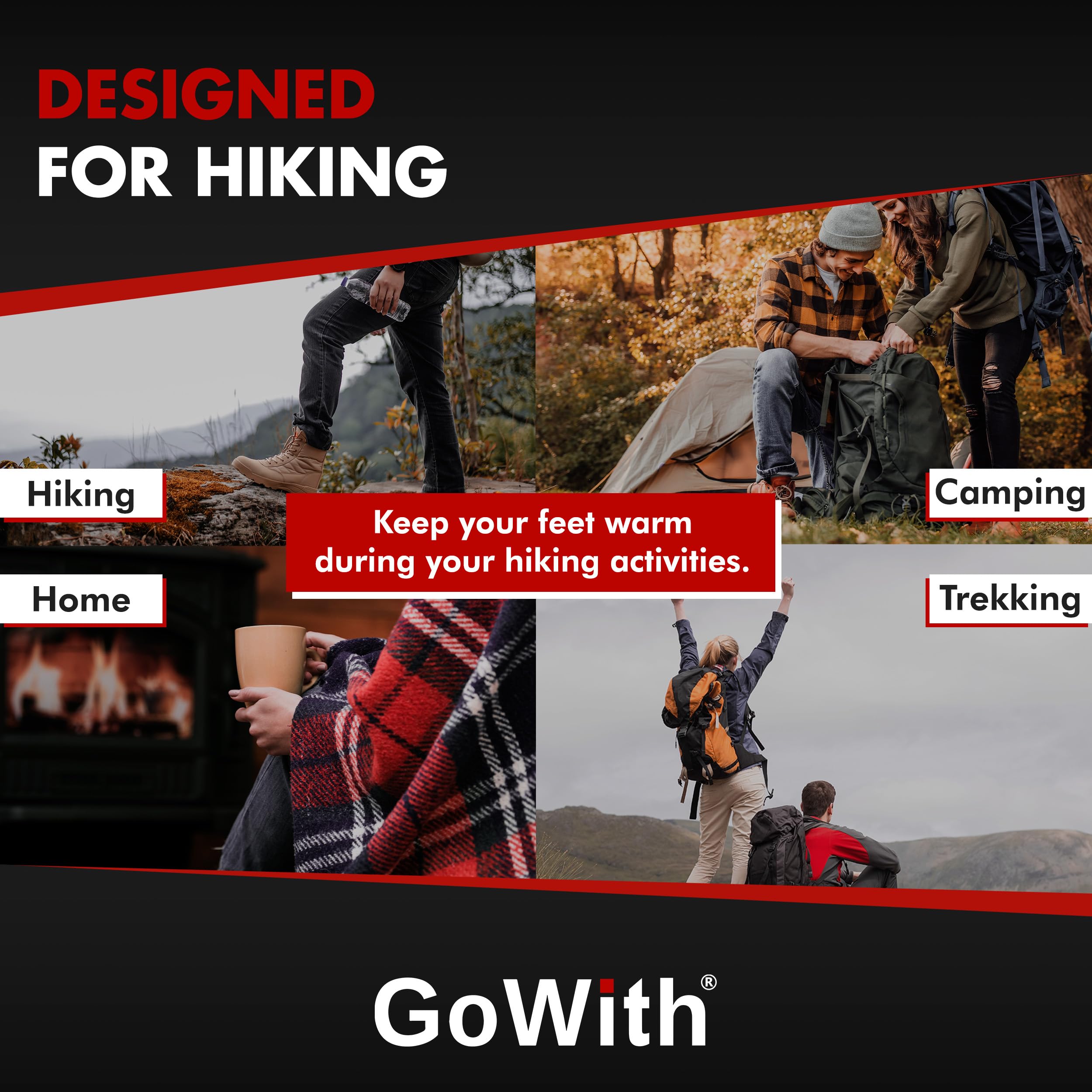 GoWith socks worn in hiking shoe demonstrating outdoor performance benefit