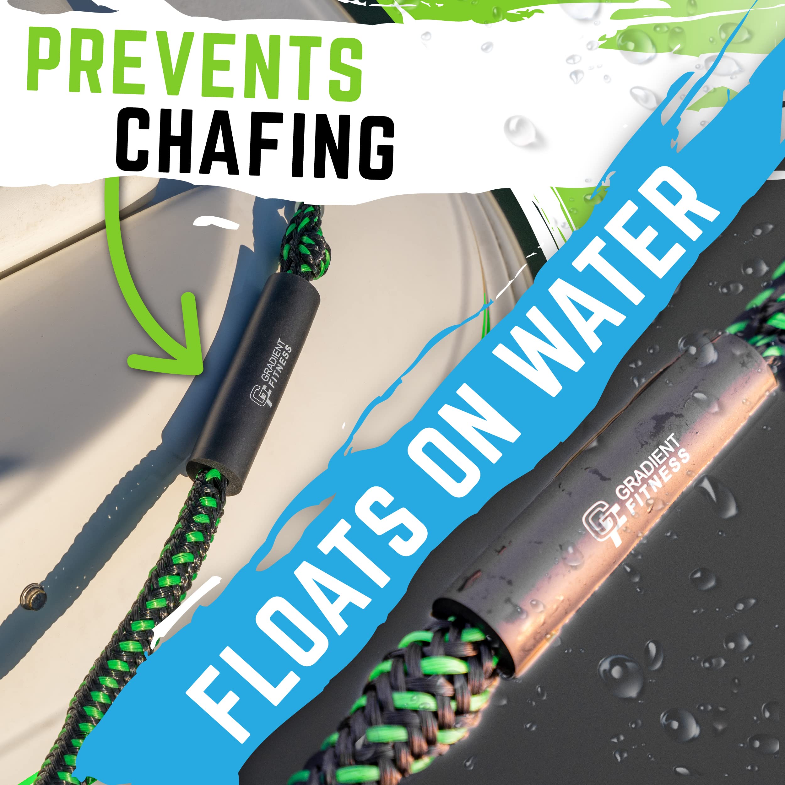 Gradient Fitness dock line attached to a Jet Ski absorbing wake impact