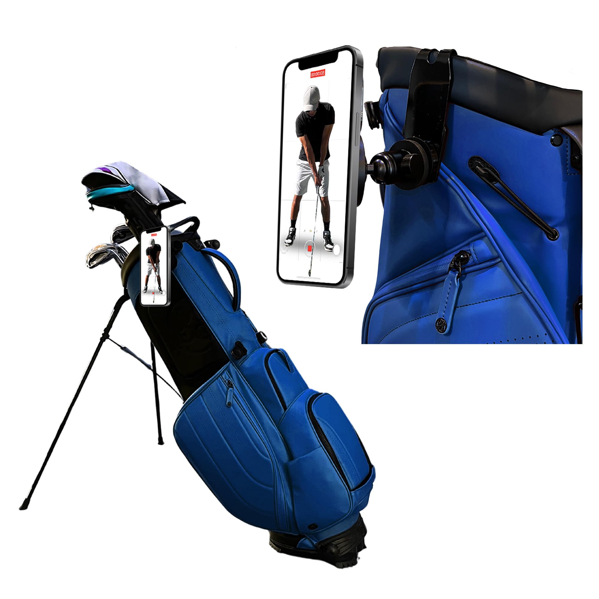Grady Golf front-mounted phone on bag showing stable recording benefit