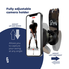 Grady Golf in use mounted on golf bag for hands-free swing capture