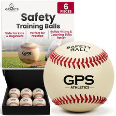 Grady's Pitching School soft baseballs front packaging showing six balls and branding, promotes easy selection