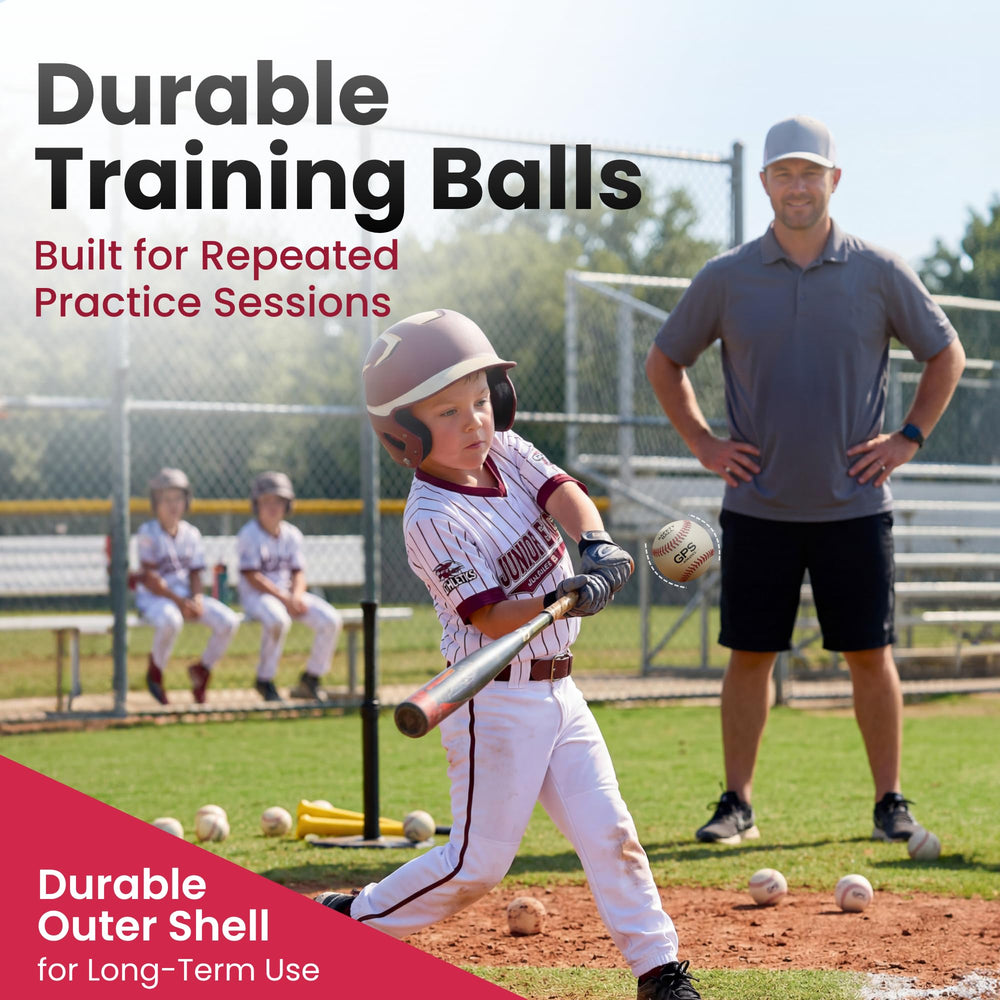 Grady's Pitching School youngster swinging at a soft ball off tee, builds confidence for hitting drills