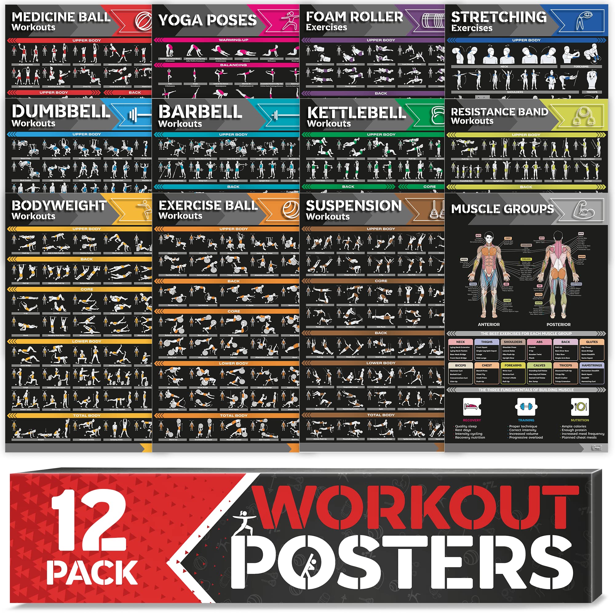 Grand Basics front view of 12-pack posters showing clear titles and organized layout for quick workouts