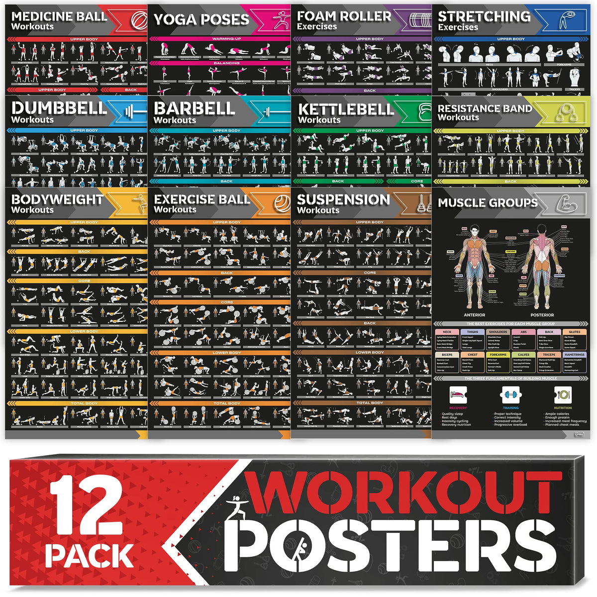 Grand Basics front view of 12-pack posters showing clear titles and organized layout for quick workouts