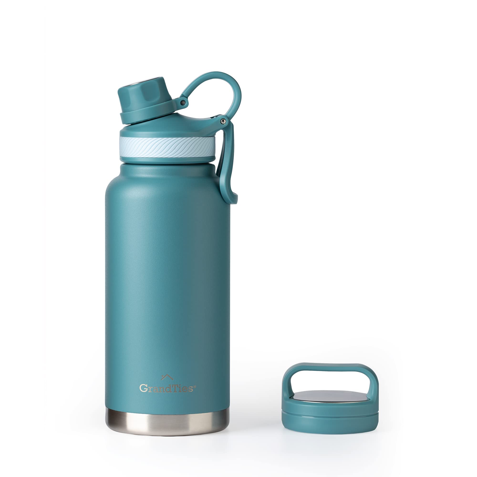 GrandTies front view of Atlantis Blue bottle showing sleek finish and capacity benefit