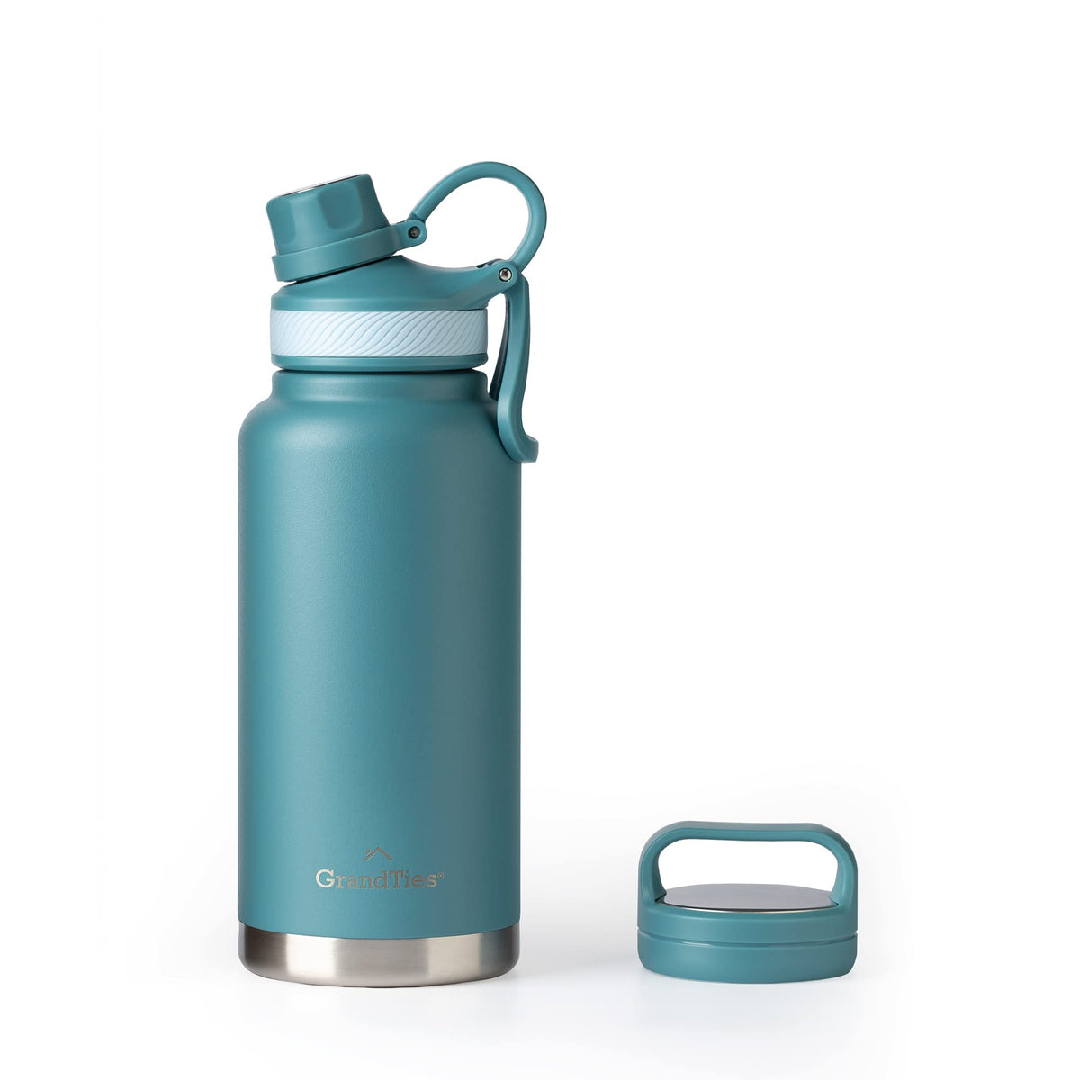 GrandTies front view of Atlantis Blue bottle showing sleek finish and capacity benefit